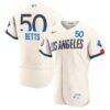 Mookie Betts Los Angeles Dodgers Nike City Connect Authentic Sponsor Patch Jersey - Cream - Front View
