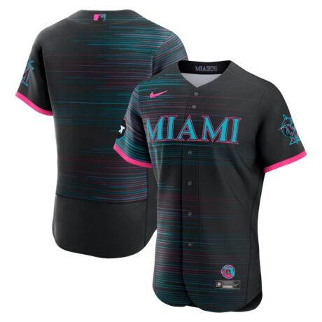 Miami Marlins Nike City Connect Authentic Sponsor Patch Jersey - Black - Front View