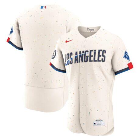 Los Angeles Dodgers Nike City Connect Authentic Sponsor Patch Jersey - Cream - Front View