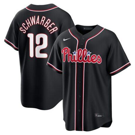 Kyle Schwarber Philadelphia Phillies Nike Fashion Replica Black Out Jersey - - Front View