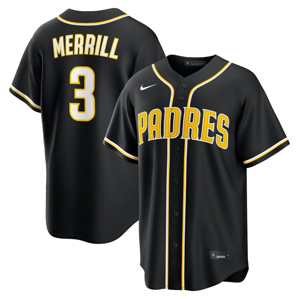 Jackson Merrill San Diego Padres Nike Fashion Replica Black Out Jersey