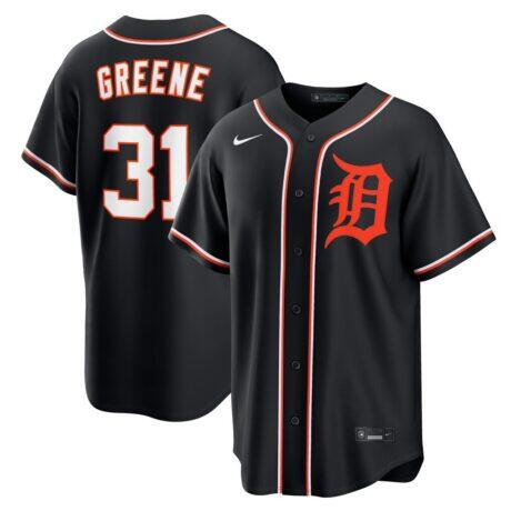 Riley Greene Detroit Tigers Nike Fashion Replica Black Out Jersey - - Front View