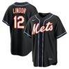 Francisco Lindor New York Mets Nike Fashion Replica Black Out Jersey - - Front View