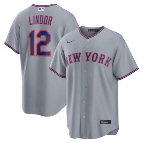 Francisco Lindor New York Mets Nike Road Replica Jersey - Gray - Front View