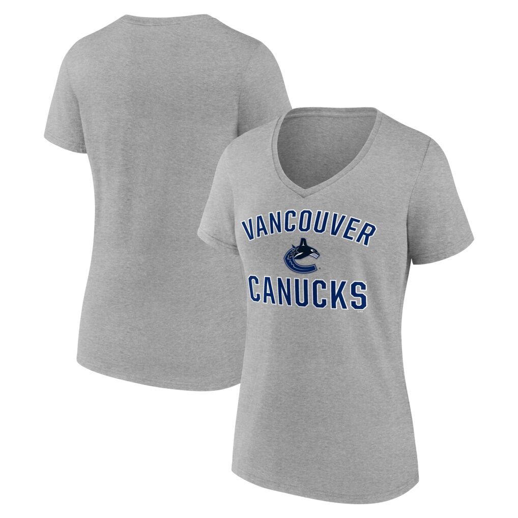 Vancouver Canucks Logo Athletic Women's Arch Victory V-Neck T-Shirt - Heather Gray