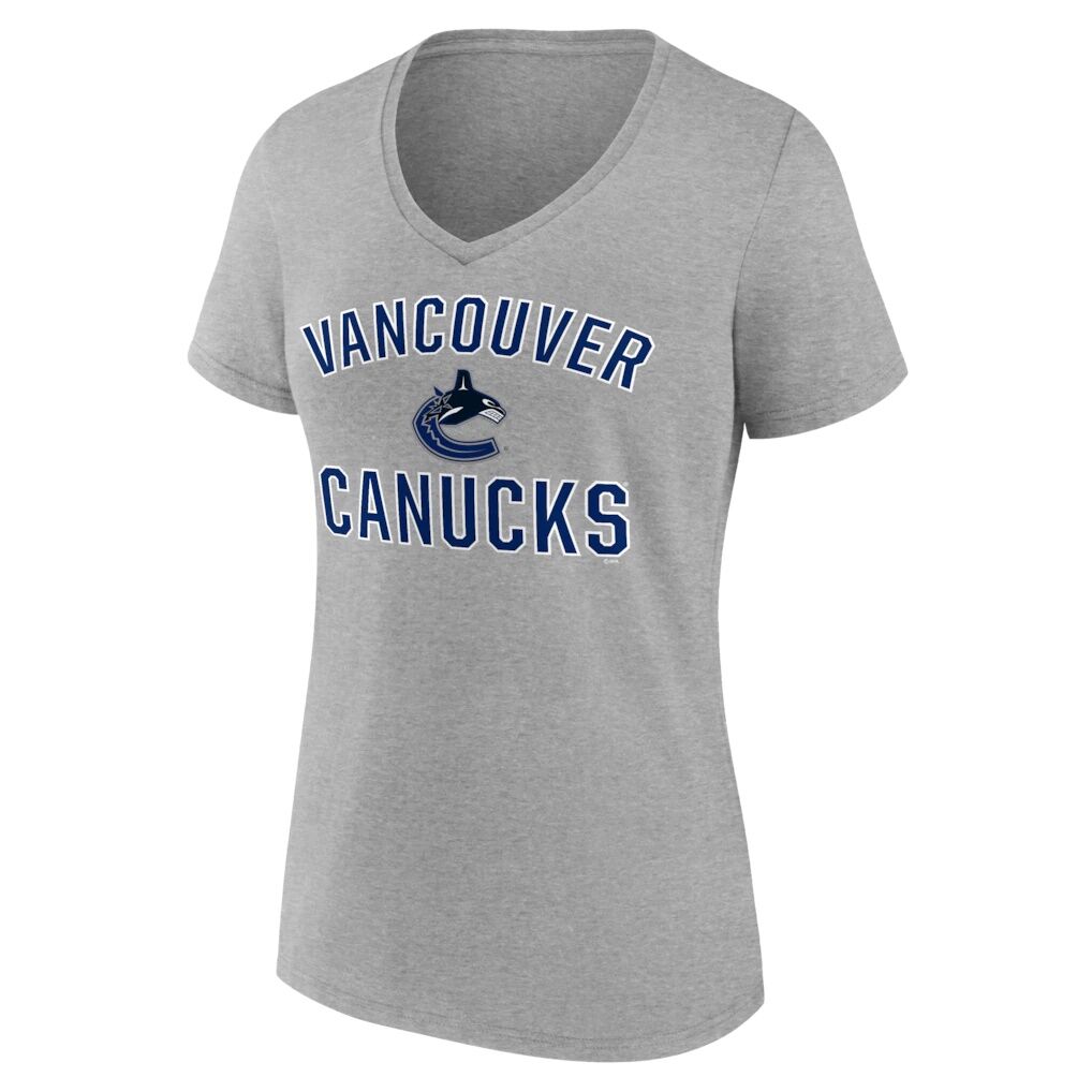 Vancouver Canucks Logo Athletic Women's Arch Victory V-Neck T-Shirt - Heather Gray