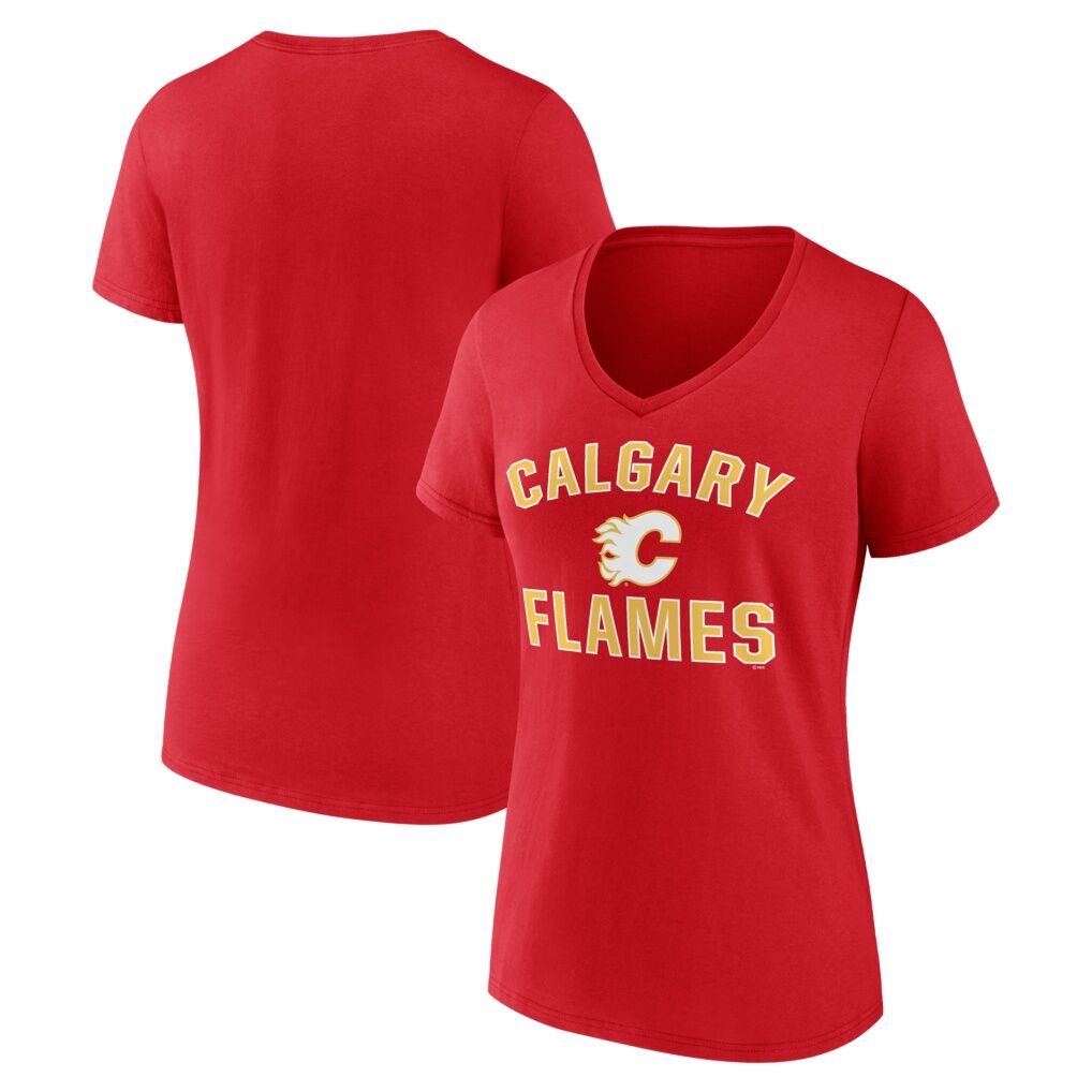 Calgary Flames Logo Athletic Women's Arch Victory V-Neck T-Shirt