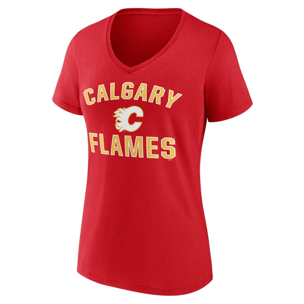 Calgary Flames Logo Athletic Women's Arch Victory V-Neck T-Shirt