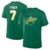 Brock Faber Minnesota Wild Fashion7 Authentic Stack Name & Number T-Shirt - Green - Front View