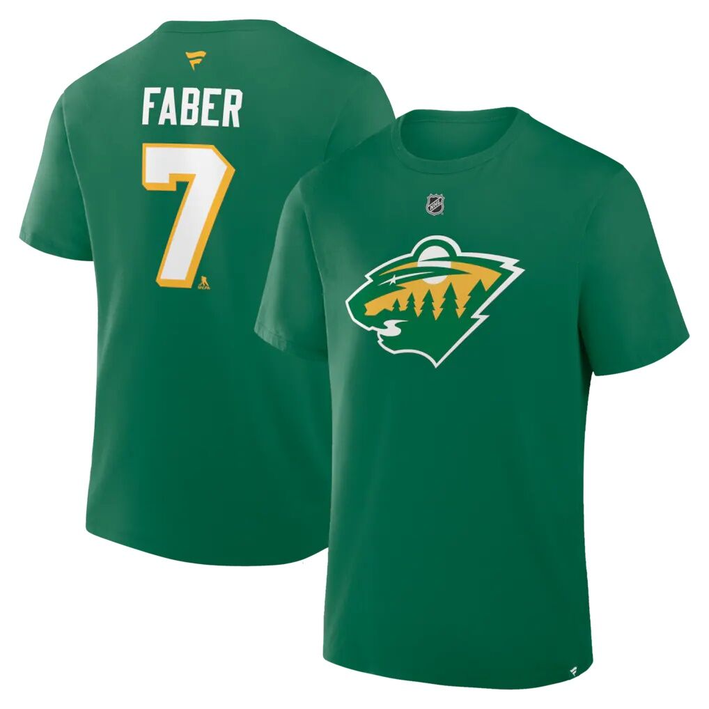Brock Faber Minnesota Wild Fashion7 Authentic Stack Name & Number T-Shirt