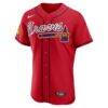 Ronald Acuña Jr. Atlanta Braves Nike Alternate Authentic Sponsor Patch Jersey - Red - Back View