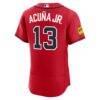 Ronald Acuña Jr. Atlanta Braves Nike Alternate Authentic Sponsor Patch Jersey - Red - Detail View