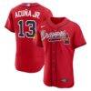 Ronald Acuña Jr. Atlanta Braves Nike Alternate Authentic Sponsor Patch Jersey - Red - Front View
