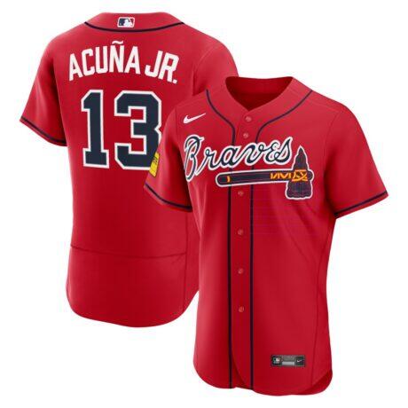 Ronald Acuña Jr. Atlanta Braves Nike Alternate Authentic Sponsor Patch Jersey - Red - Front View