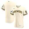 Milwaukee Brewers Nike Home Sponsor Patch Authentic Jersey - Cream - Front View