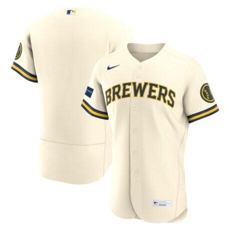 Milwaukee Brewers Nike Home Sponsor Patch Authentic Jersey - Cream - Front View
