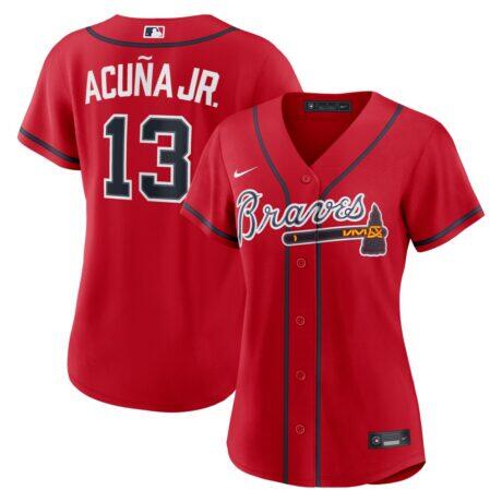 Ronald Acuña Jr. Atlanta Braves Nike Women's Alternate Replica Jersey - Red - Front View