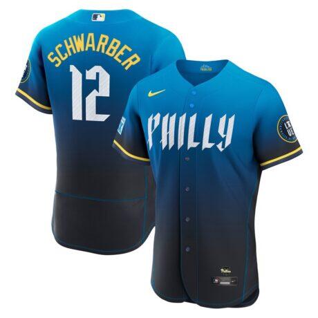 Kyle Schwarber Philadelphia Phillies Nike City Connect Authentic Sponsor Patch Jersey - Navy - Front View