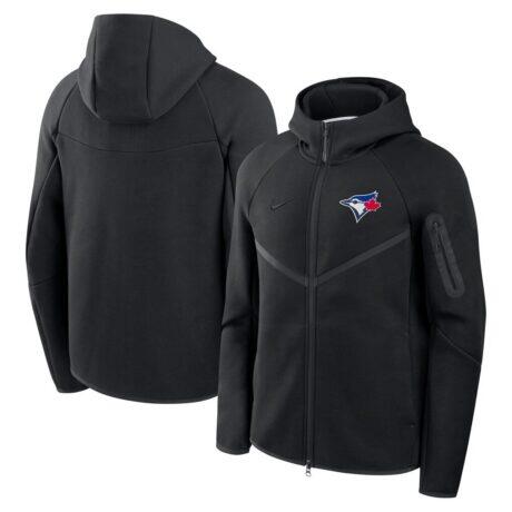 Toronto Blue Jays Nike Tech Fleece Raglan Full-Zip Windrunner Hoodie - Black - Front View