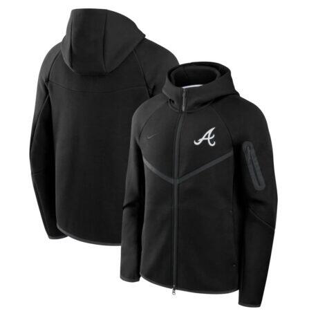 Atlanta Braves Nike Tech Fleece Raglan Full-Zip Windrunner Hoodie - Black - Front View
