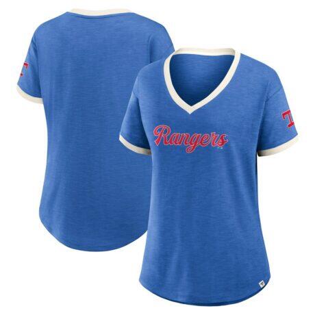 Texas Rangers Fashion7 Women's Relaxed Fit Vintage Play​ Slub V-Neck Fashion Top - - Front View