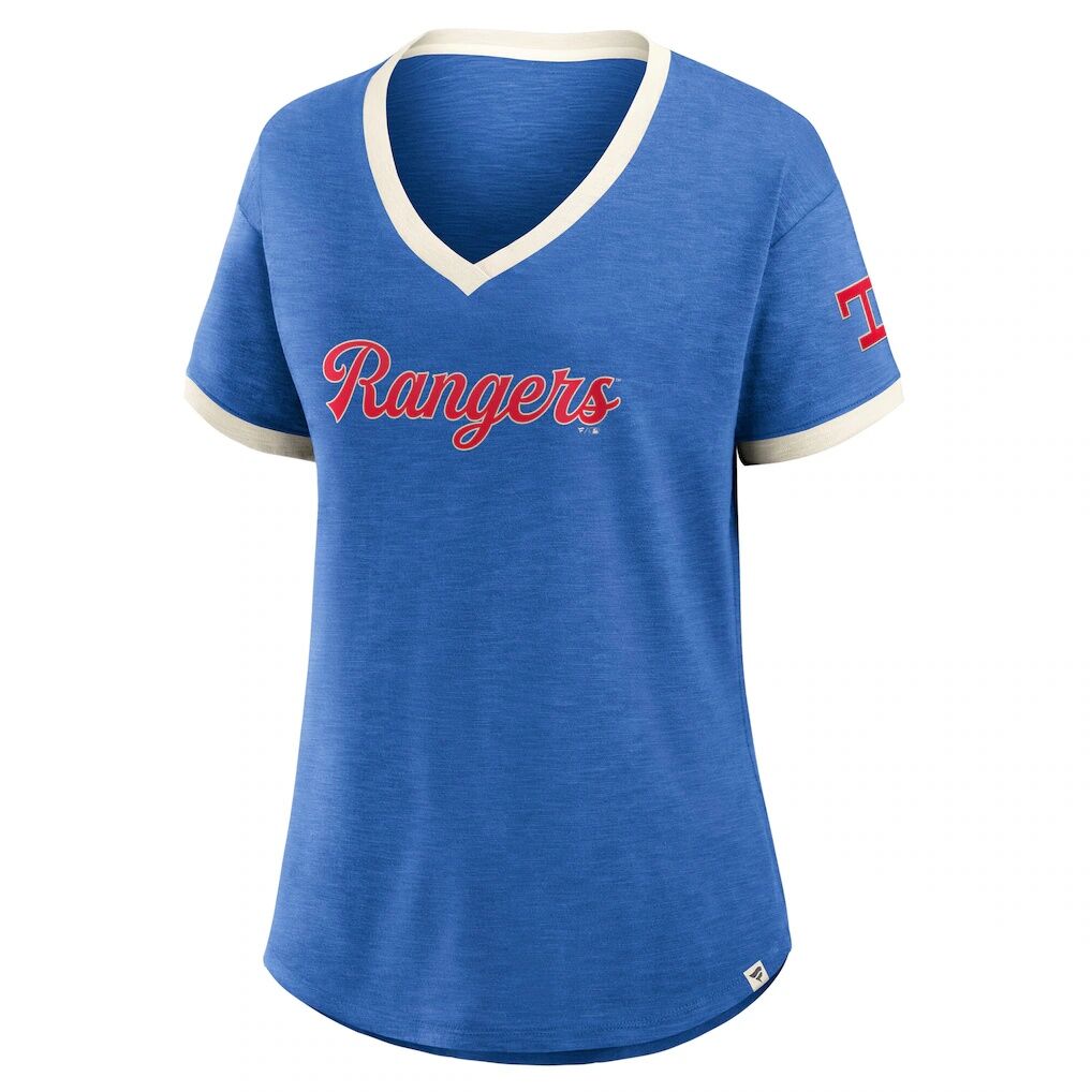 Texas Rangers Fashion7 Women’s Relaxed Fit Vintage Play​ Slub V-Neck Fashion Top – Royal
