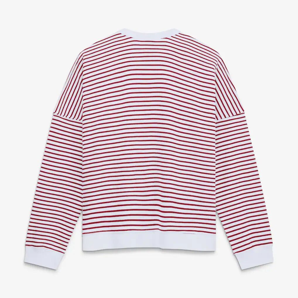 San Francisco 49ers Fashion7 Women's Striped Oversized French Terry Sweatshirt - White/Scarlet