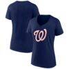 Washington Nationals Logo Athletic Women's Official Logo Athletic V-Neck T-Shirt - Navy - Front View