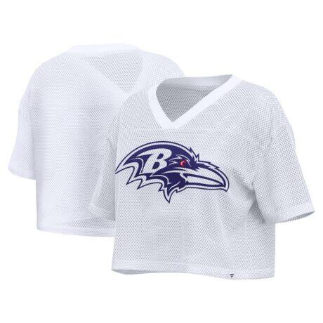 Baltimore Ravens Fashion7 Women's Oversized Mesh Cropped V-Neck Jersey - White - Front View