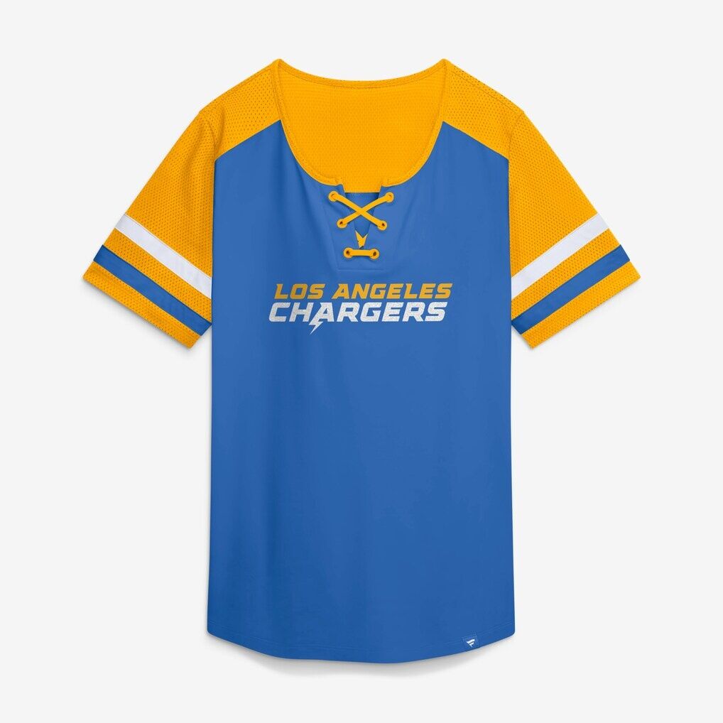 Los Angeles Chargers Fashion7 Women's Curl Route Athena Lace-Up T-Shirt - Powder Blue
