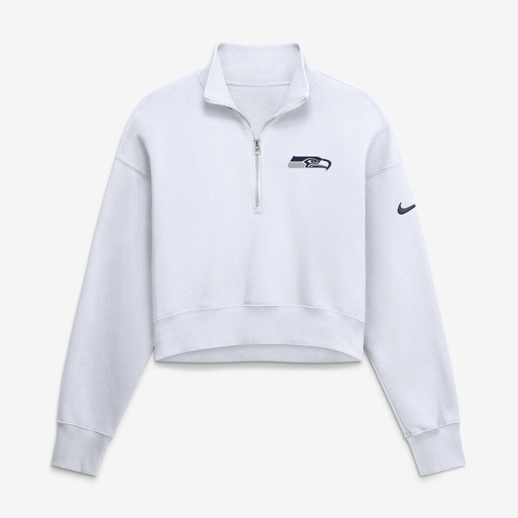 Seattle Seahawks Nike Women's Oversized Phoenix Fleece Cropped Quarter-Zip Sweatshirt