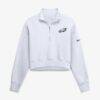Philadelphia Eagles Nike Women's Oversized Phoenix Fleece Cropped Quarter-Zip Sweatshirt - White - Front View