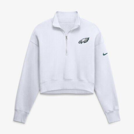 Philadelphia Eagles Nike Women's Oversized Phoenix Fleece Cropped Quarter-Zip Sweatshirt - White - Front View