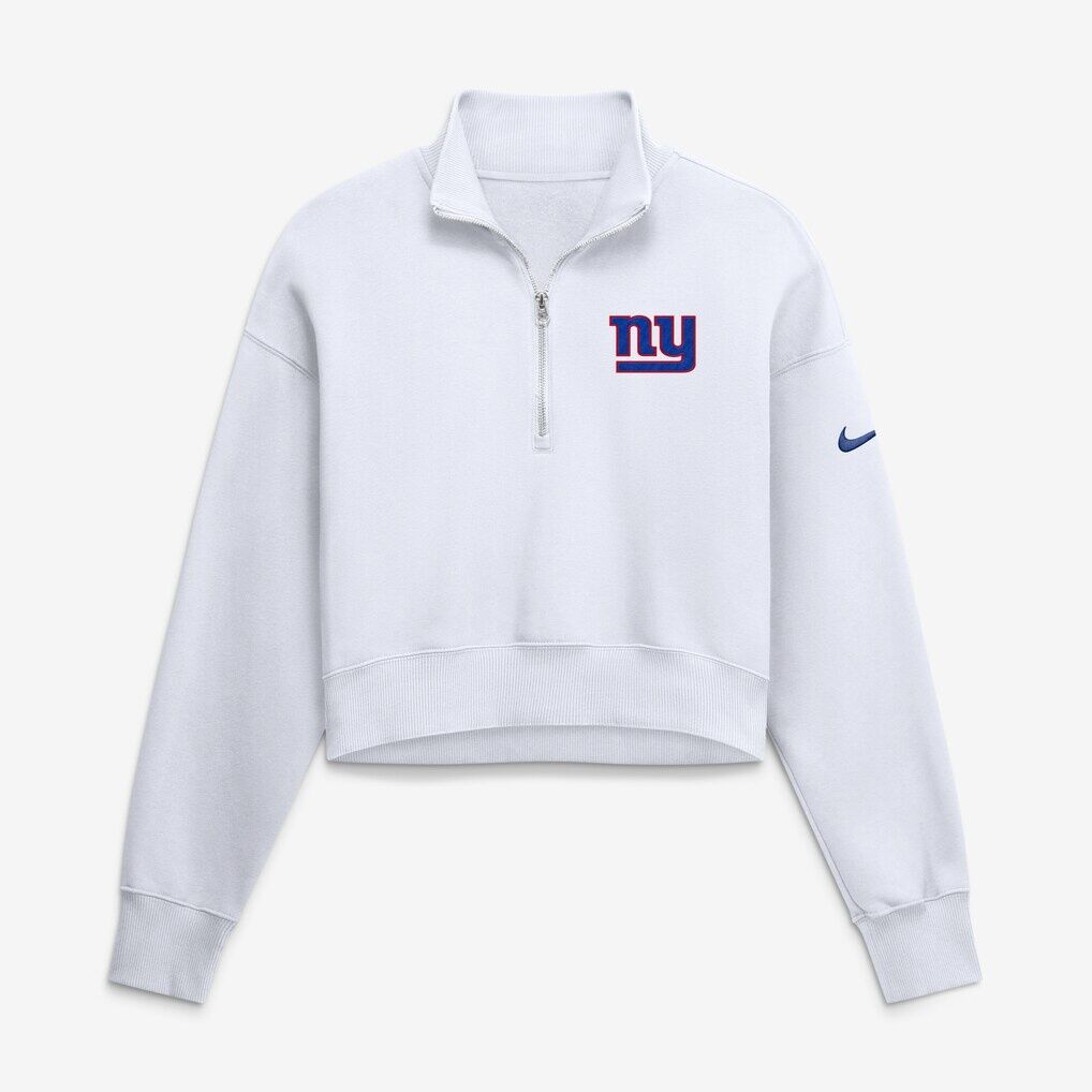 New York Giants Nike Women's Oversized Phoenix Fleece Cropped Quarter-Zip Sweatshirt