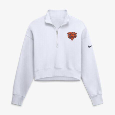 Chicago Bears Nike Women's Oversized Phoenix Fleece Cropped Quarter-Zip Sweatshirt - White - Front View