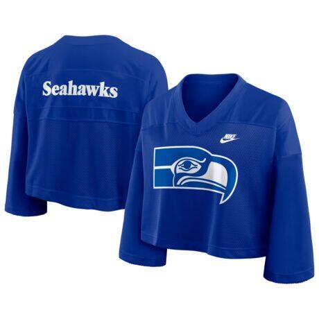 Seattle Seahawks Nike Women's Rewind Cropped Mesh Dri-FIT Fashion Jersey - - Front View