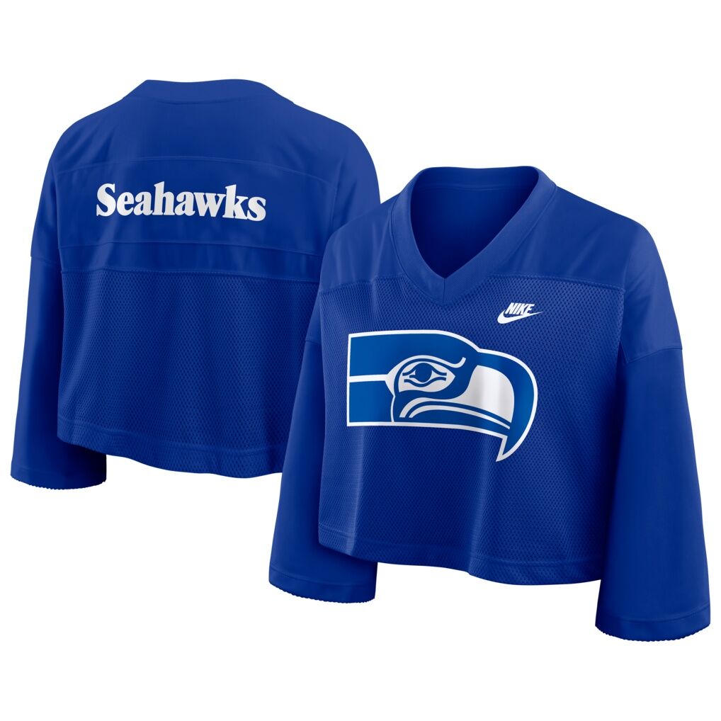 Seattle Seahawks Nike Women’s Rewind Cropped Mesh Dri-FIT Fashion Jersey – Royal