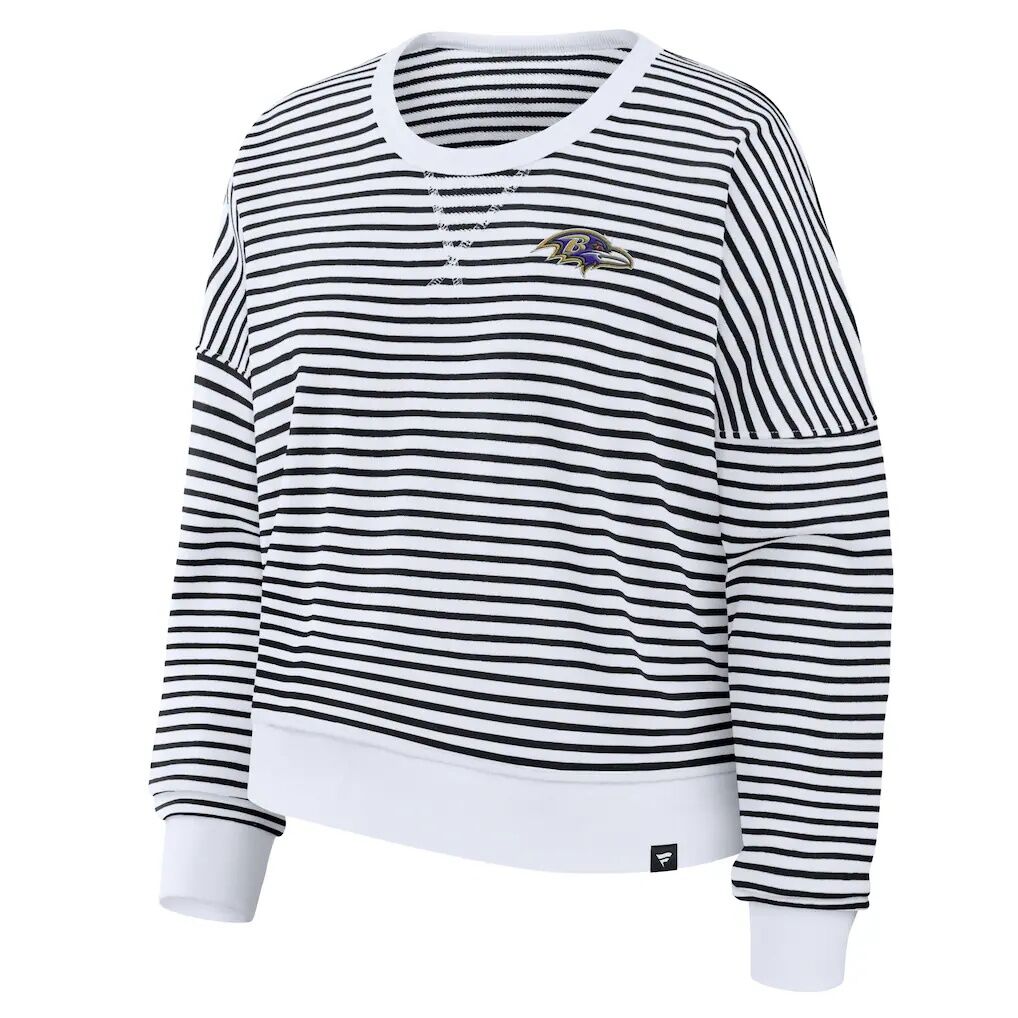 Baltimore Ravens Fashion7 Women's Striped Oversized French Terry Sweatshirt - White/Black