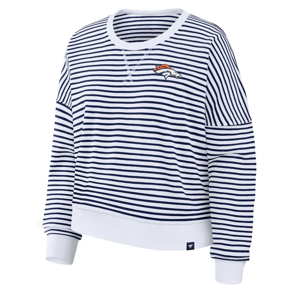 Denver Broncos Fashion7 Women's Striped Oversized French Terry Sweatshirt - White/Navy