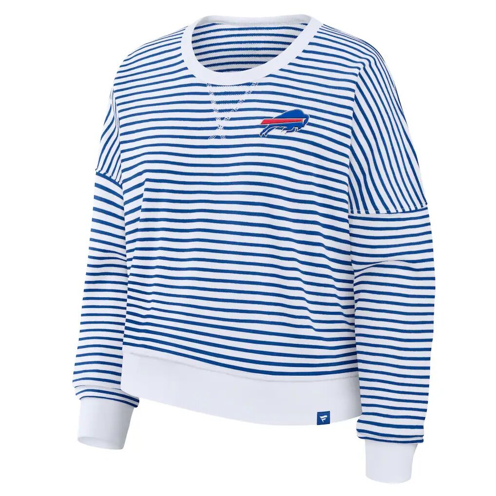 Buffalo Bills Fashion7 Women's Striped Oversized French Terry Sweatshirt - White/Royal