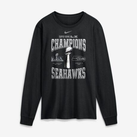 Seattle Seahawks Nike Super Bowl LX Champions Locker Room Trophy Collection Long Sleeve T-Shirt - Black - Front View