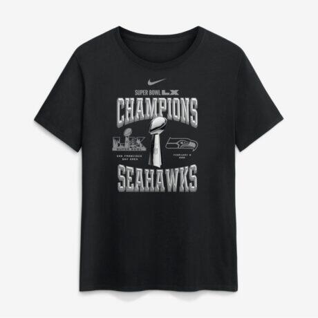 Seattle Seahawks Nike Women's Super Bowl LX Champions Locker Room Trophy Collection T-Shirt - Black - Front View