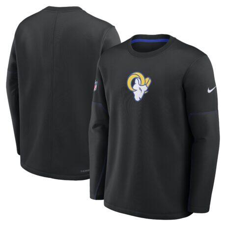 Los Angeles Rams Nike Sideline Coaches Team Present Midweight Therma-FIT Sweatshirt - Black - Front View