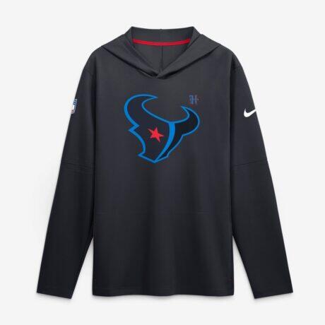 Houston Texans Nike Sideline Alternate Lightweight Long Sleeve Hooded Dri-FIT T-Shirt - Navy - Front View