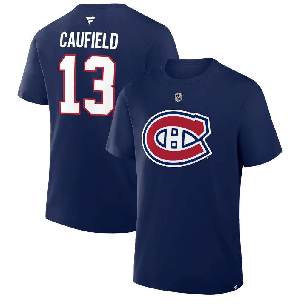 Cole Caufield Montreal Canadiens Fashion7 Authentic Stack Name & Number T-Shirt