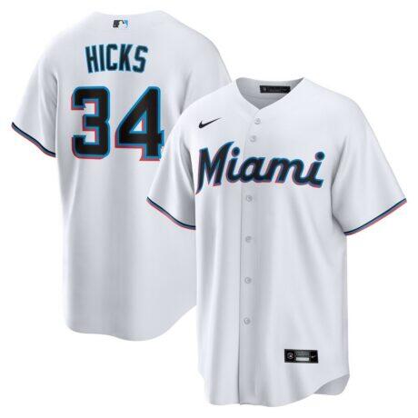 Liam Hicks Miami Marlins Nike Home Replica Jersey - White - Front View