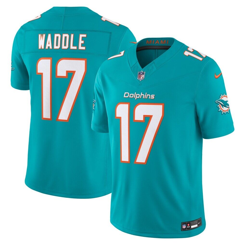 Jaylen Waddle Miami Dolphins Nike Team Vapor F.U.S.E. Stitched Limited Jersey - Aqua
