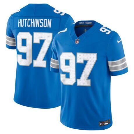Aidan Hutchinson Detroit Lions Nike Team Vapor F.U.S.E. Stitched Limited Jersey - Blue - Front View
