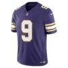 J.J. McCarthy Minnesota Vikings Nike Alternate Classic Vapor F.U.S.E. Stitched Limited Jersey - Purple - Side View