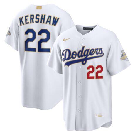 Clayton Kershaw Los Angeles Dodgers Nike 2026 Gold Collection Stadium Jersey - White - Front View